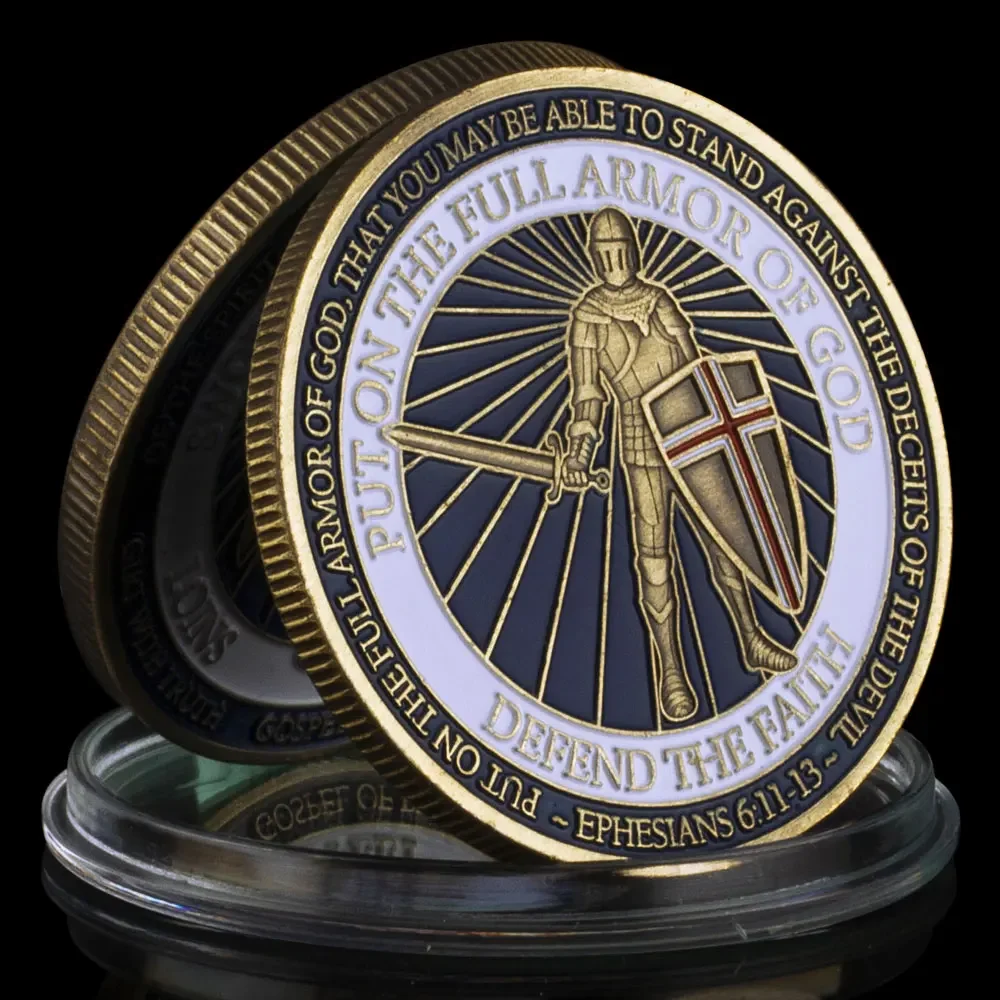 Put on The Full Armor of God Challenge Coin for Christian Defend The Faith Gold Plated Commemorative Coins