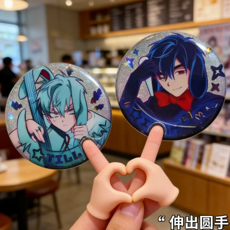 2Pcs/Set Alien Stage Till Ivan Rabbit Badge Glitter Holographic Pin Button Anime Merch Cute Bunny Ear Design Collectible Gift