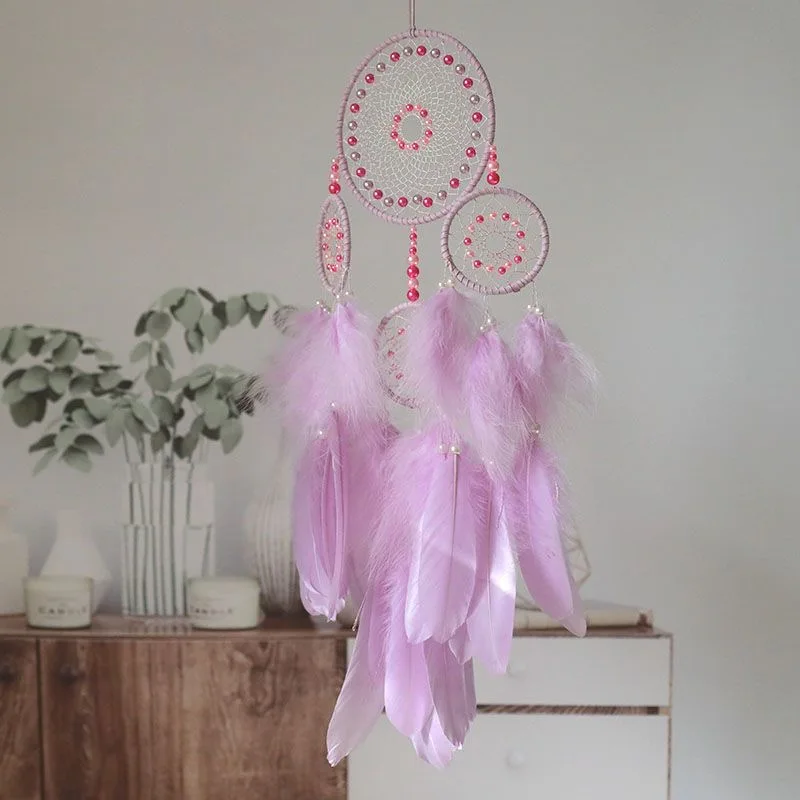 Multi‑ring Handmade Dreamcatcher Colorful Feather Beaded Wall Hanging Boho Home Decor Ornament for Bedroom Dorm Party Decoration view 6