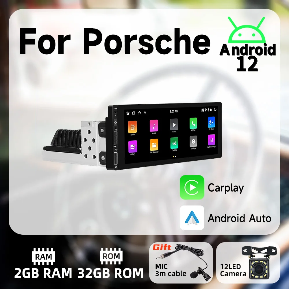 

For Porsche 6.9" Screen 1Din Radio Android Car Multimedia Stereo Head Unit Carplay Android Auto Autoradio GPS Navigation BT Wifi