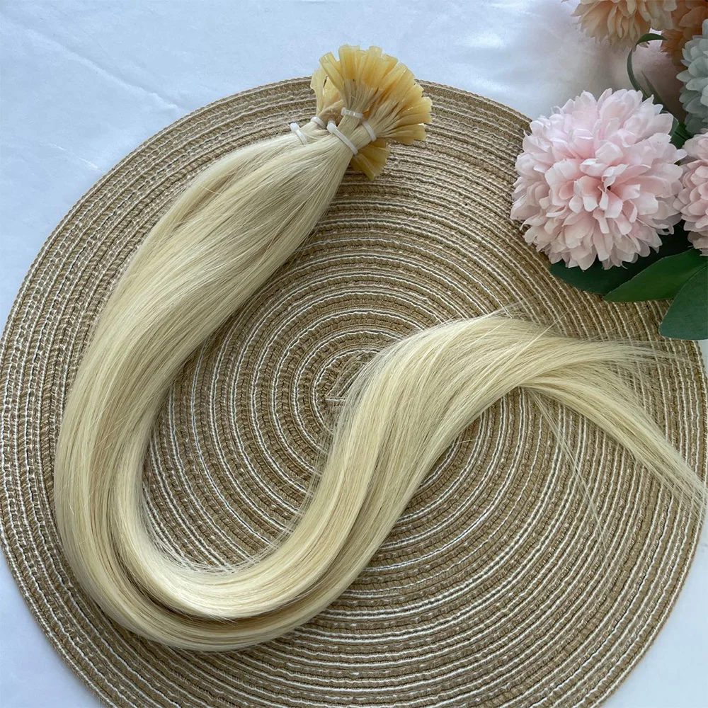 SPIKFN ネイルUチップ人毛ハイライトハニーブロンドプレボンドヘアエクステンション50本/パックナチュラルストレートホットフュージョンヘア30G