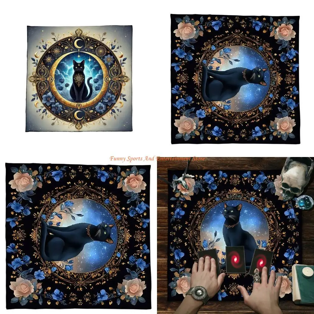 

C4DE Tarots Tablecloth Divinations Tapestry Cats Flower Astrology Tablecloth