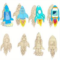 20Pcs/Set Wooden Spaceship Ornaments Multi Rockets Unpainted Crafts For Spaceship Boy's Birthday Party Decorations Supplies