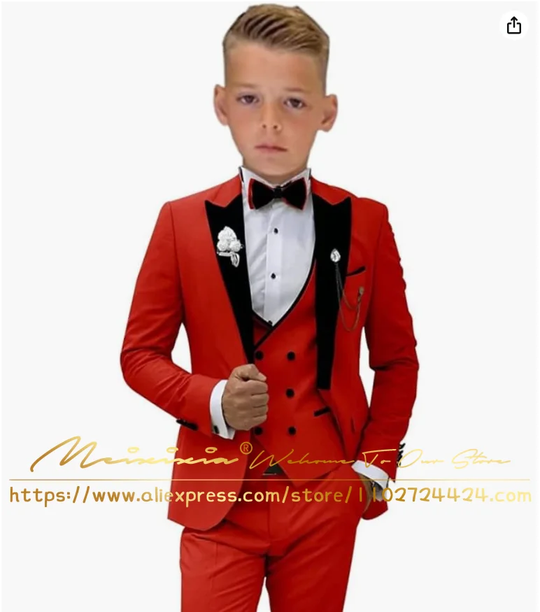 White Boys Kids Suits Flower Wedding Tuxedo Formal Jacket Vest Pants 3 Piece Set 2-16 Custom Sizes Clothes Child Blazer