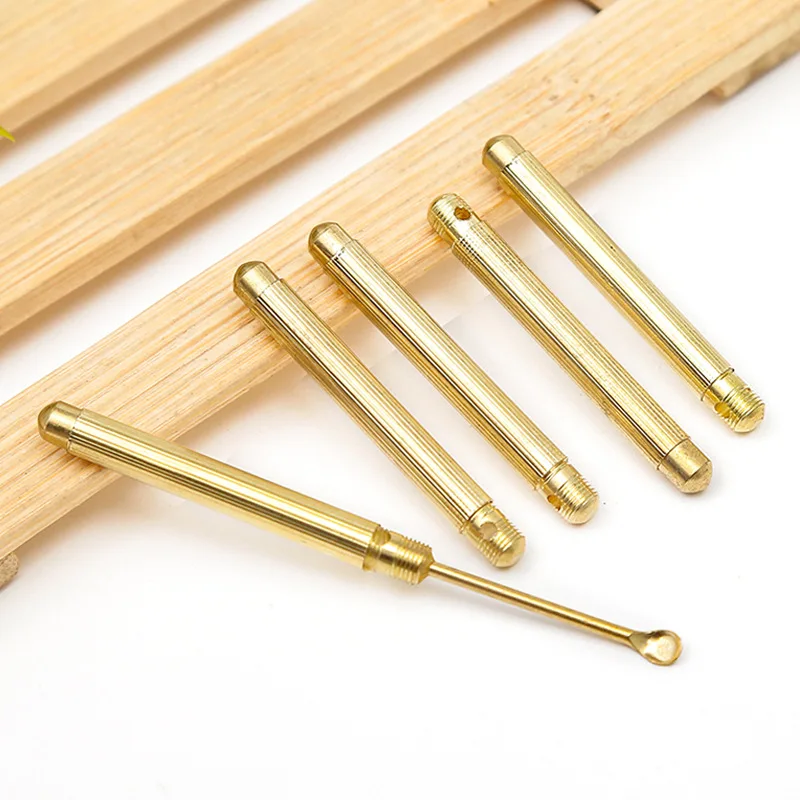 5Pcs Mini Spoon Powder Tool Hoover Hooteer Metal Shovel Key Chain Pocket Size Gold Brass Gadgets