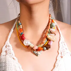 Bohemian Statement Beads&Hearts Necklace for Women Trendy Wedding Party Jewelry
