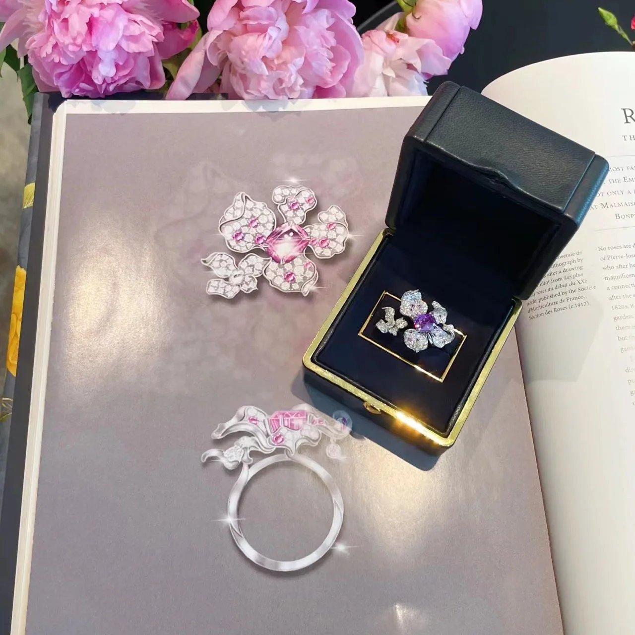 2022 New Trendy Big 925 Ring Amethyst Zircon Flower Open Rings for Women Luxury INS Style Party Dinner Sterling Silver Jewelry