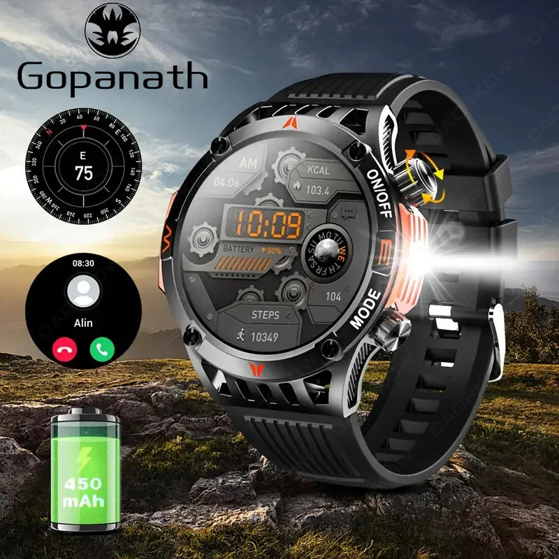 2024 Latest Smart watch Outdoor Watch Multi-sport mode call dialing Voice Assistant Flashlight 450Mah large battery