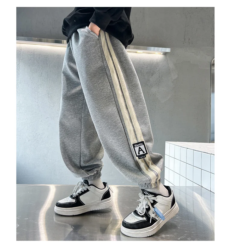 Koreanische Frühlings- und Herbstkleidung für Kinder, Jungen-Sporthose mit Seitenstreifen, Jogginghose für Teenager, Baumwollhose, Alter 5 bis 14 Jahre – Detail 15