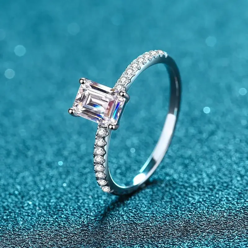 

Free shipping Emerald/Radiant Cut 2/1ct Moissanite Diamond Ring Women Wedding Promise Band Platinum Plated 925 sterling Silver