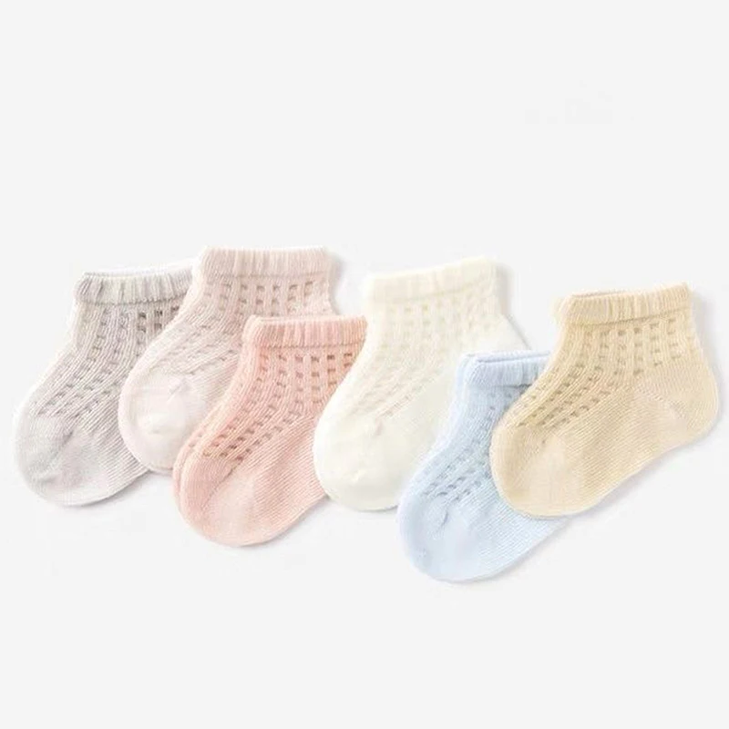 Baby Mesh Socks Toddler Summer Ultra-thin Cotton Sock Solid Hollow Breathable Children Loose Mouth Sock 0-3year Newborn Footwear