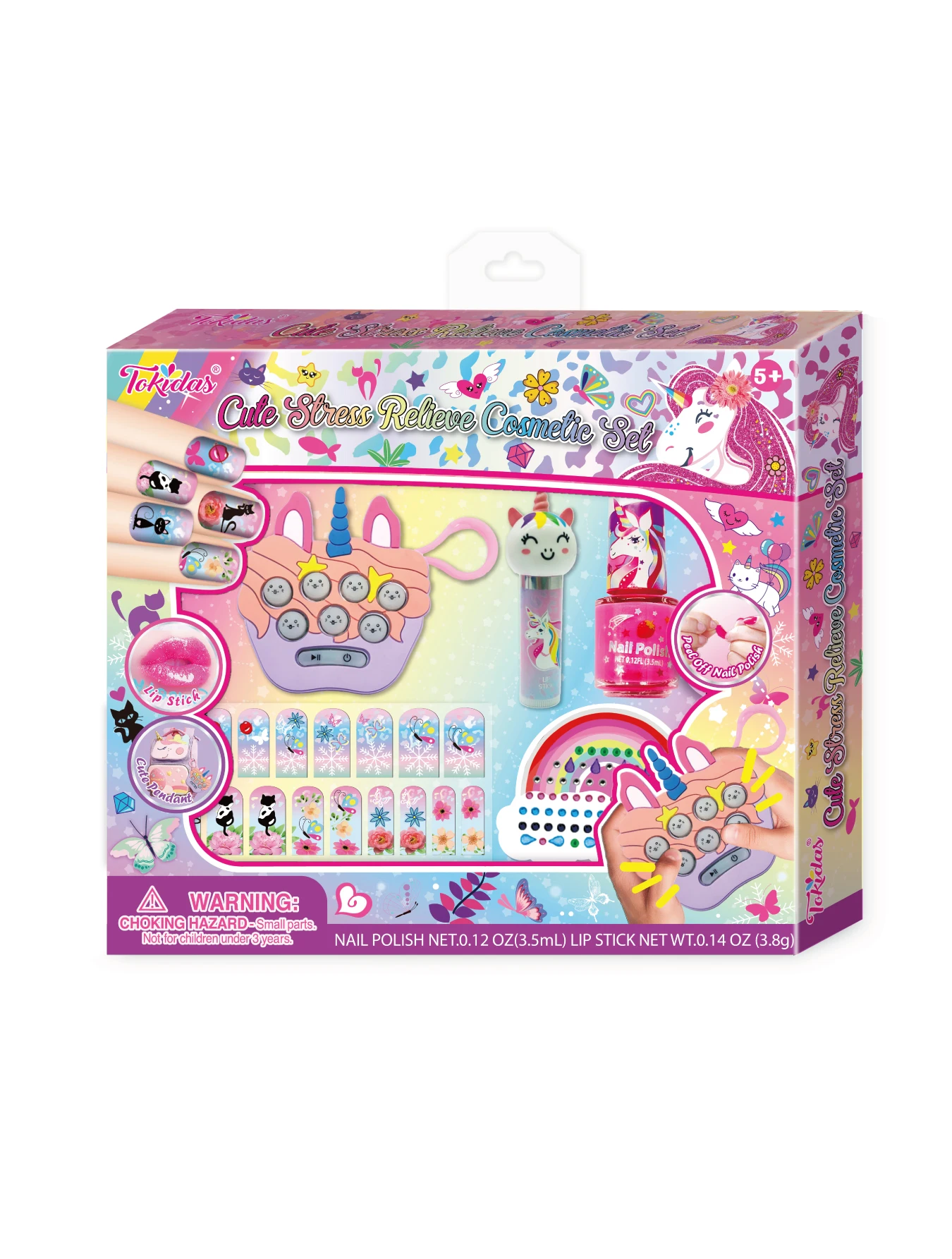 2024 Kids Makeup Set Cute Stress Relieve Cosmetic Set Nail Polish Art Set Gem Stickers Lip Gloss Set Kids Toys