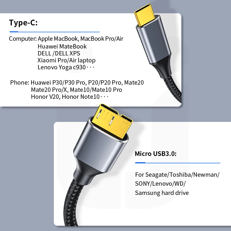 Unnlink USB C to Micro B 3.0 Cable 5Gbps Type C Data Cord for Macbook Samsung Hard Drive Disk HDD SSD Case Camera