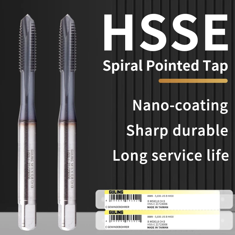 TAIWAN Original GULING JIS Standard 8888 8889 Spiral Pointed Tap Fluted M3 M4 M5 M6 M8 M10 M12 M14 M16 M18 Machine Thread Taps