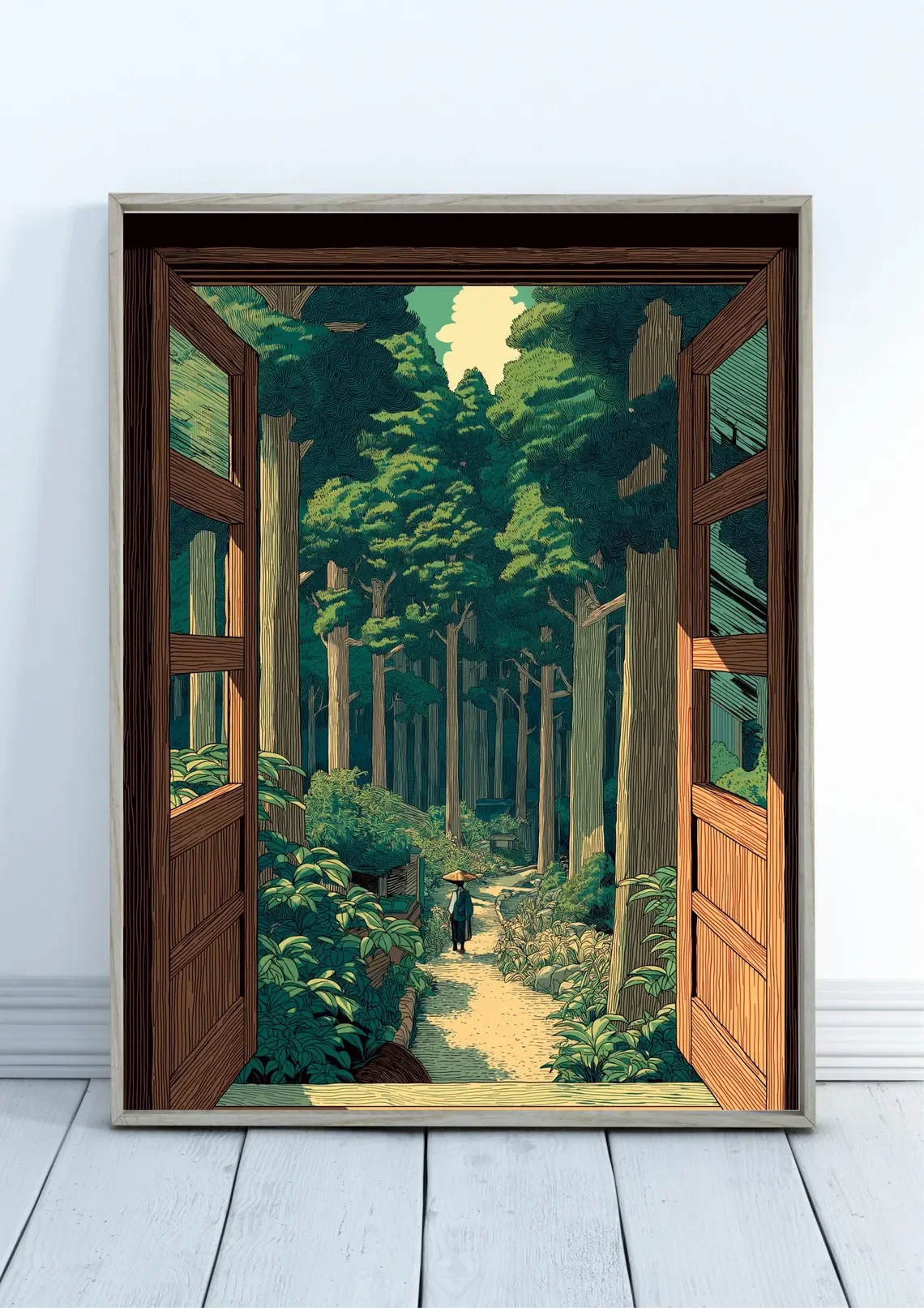 Vintage Japanese Forest Poster, Woodblock Art, Road to Nikko by Kawase Hasui, Japandi Decor, Botanical Wall Art