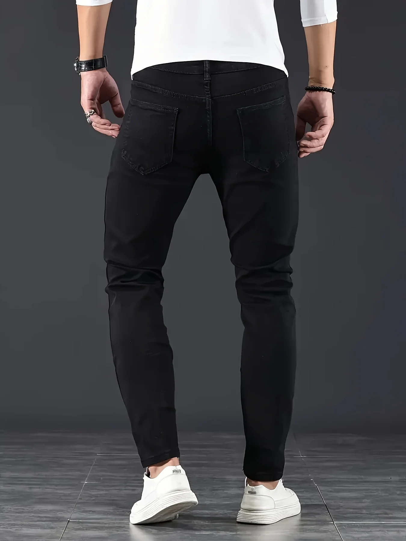 Jean en Denim extensible pour hommes, pantalon Slim, couleur unie, noir, bleu, automne été, luxe, rue, Harajuku, Style Hip-Hop, coupe cintrée