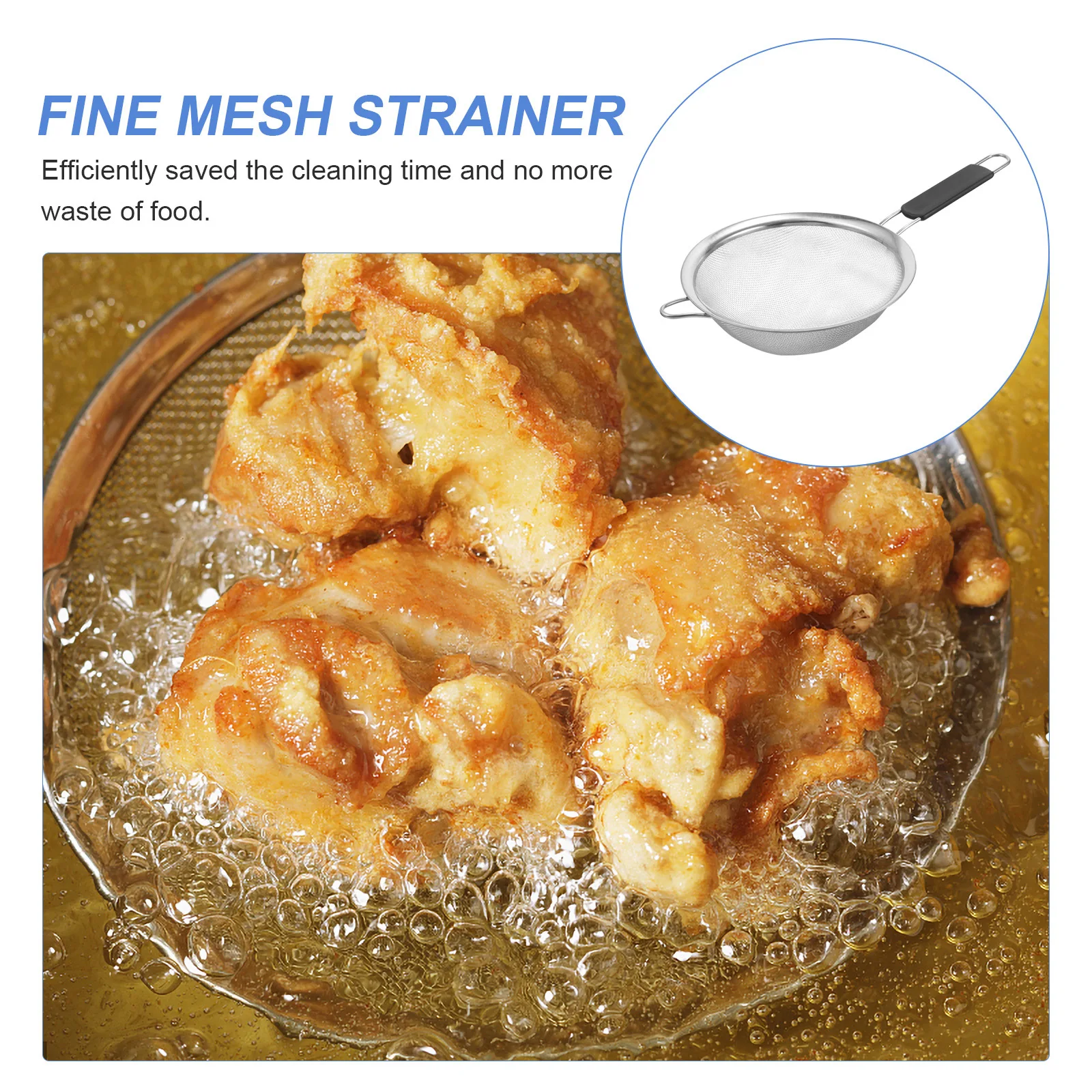 

Stainless Steel Fine Mesh Strainer Sieve Plastic Handle Hanging Hole Large Size Kitchen Colander Cooking Baking Juice Filter Oil