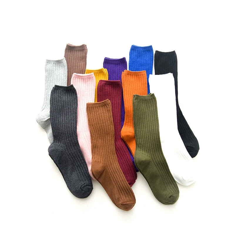 Chaussettes rétro en coton pour femmes, 1 paire, solide, document, long, noir, rose, coréen, japonais, étudiant, filles, automne, hiver, ogo