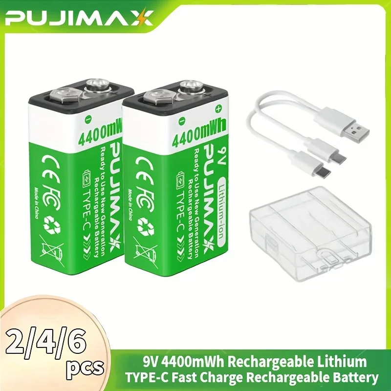 PUJIMAX USB 9V batterie Rechargeable 4400mWh type-c Rechargeable 6F22 9V Li-ion batterie pour hélicoptère RC modèle multimètre jouet