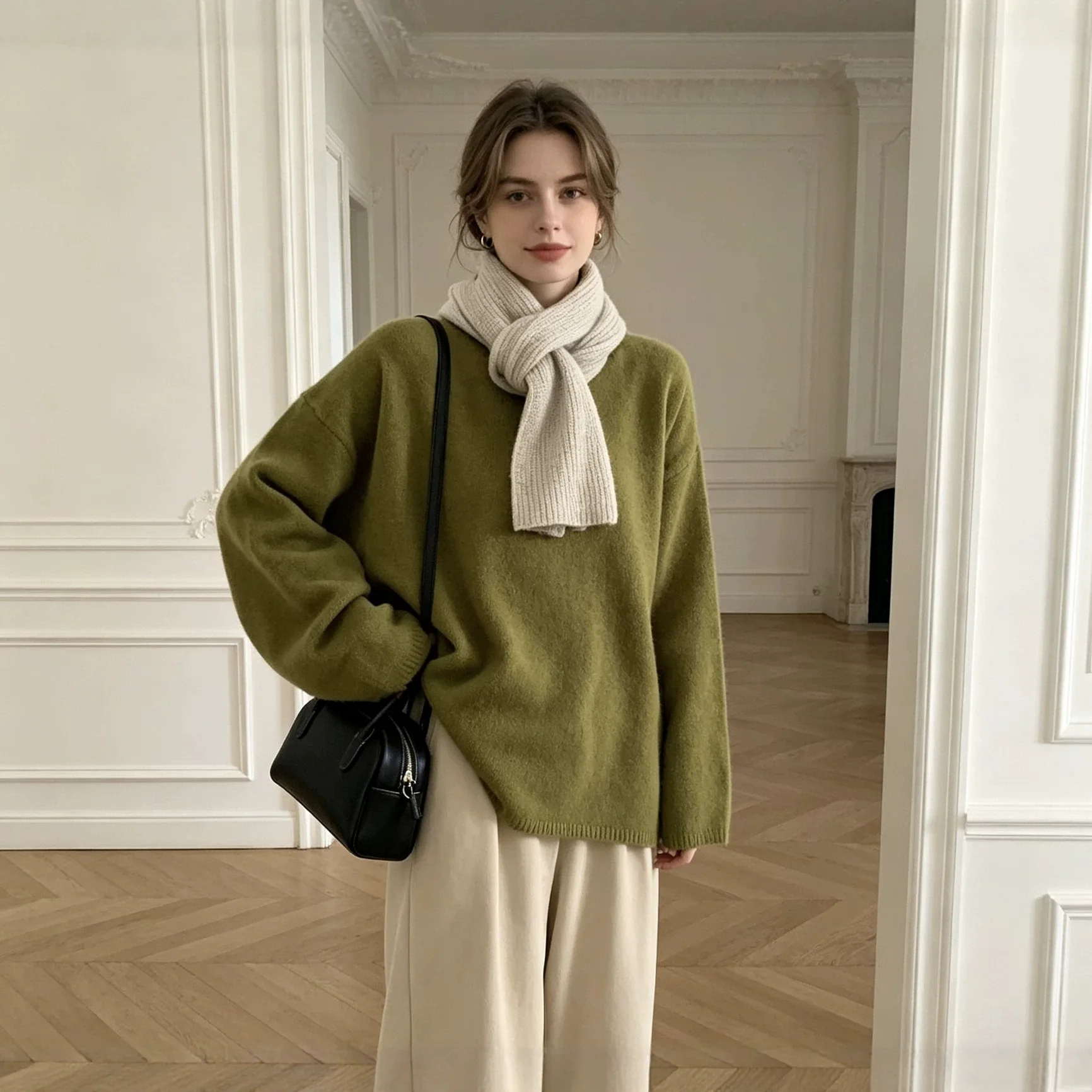 2026 Women Oversized Crew Neck Knit Sweater Casual Loose Long Sleeve Burgundy Pullover Jumper Autumn Winter Warm Ladies Knitwear