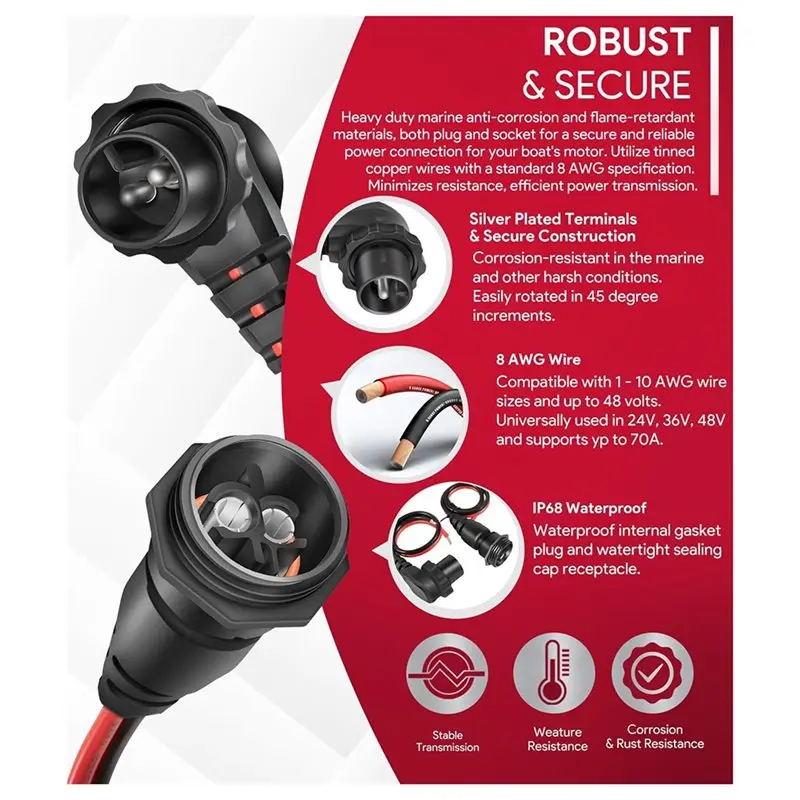 MKR-28 1865120 Trolling Motor Plug And Receptacle Quick Connect Marine Battery Accessory For Freshwater And Saltwater