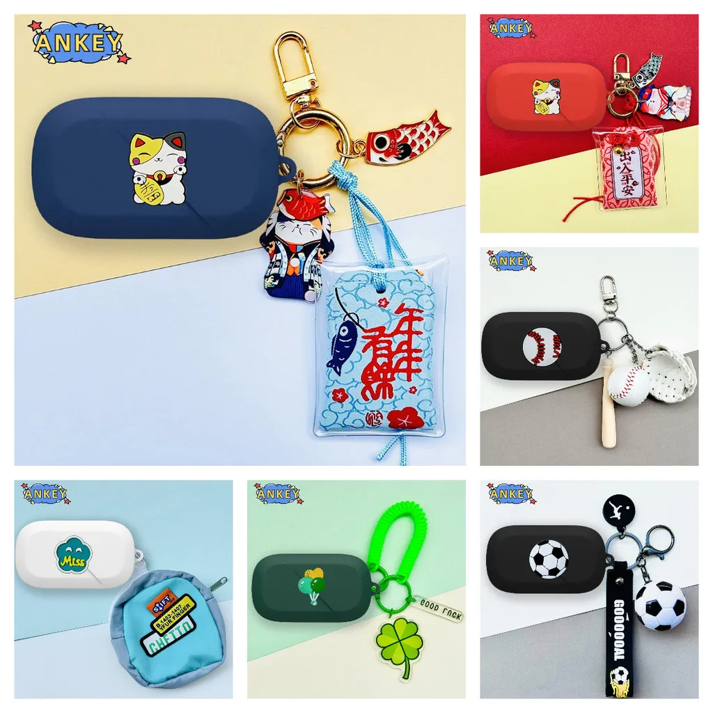 Compatible with ASUS ROG Cetra Open Wireless Open Ear Earbuds Silicone Protective Case with Cute Soccer Pendant