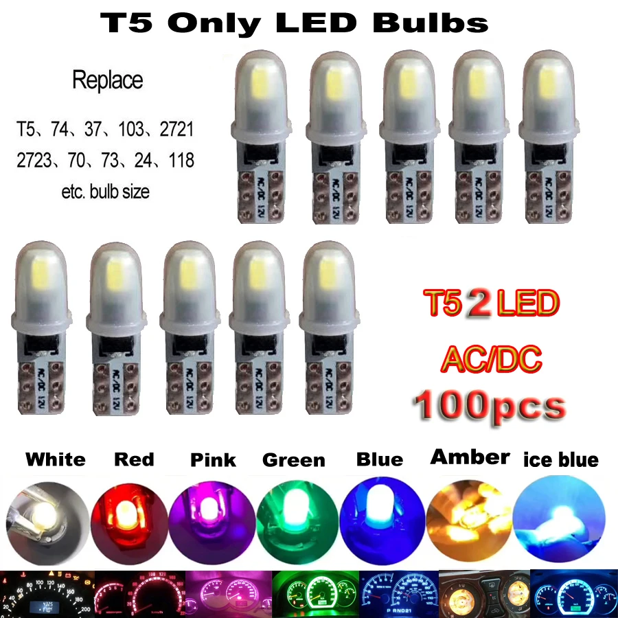 100pcs T5  74 37 103 LED Canbus Car Dashboard Instrument Panel Lamp LED Indicator Wedge Light Bulb DC/AC 12V White Red Ice blue