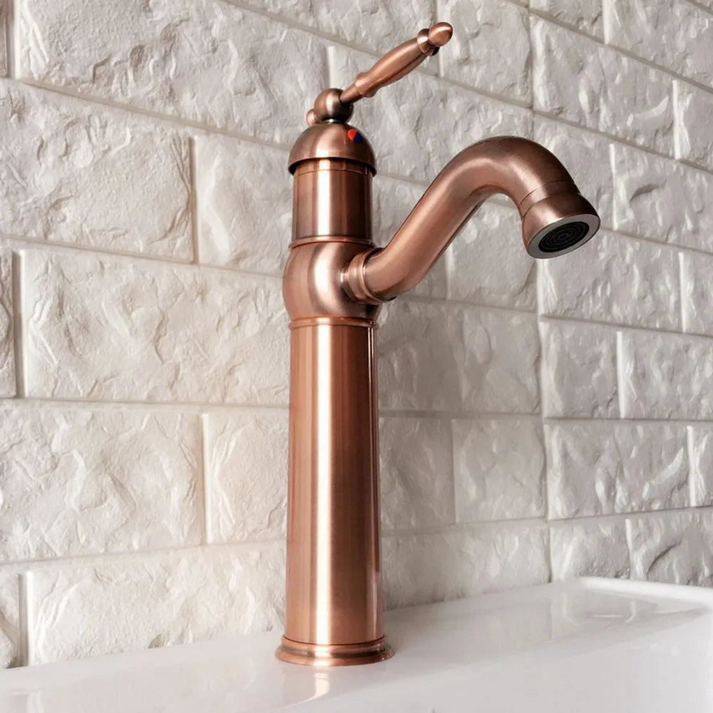 

Bathroom Sink Faucet Antique Red Copper 360 Degree Swivel Basin Faucet Water Tap Single Handle Cold and Hot Water znf388