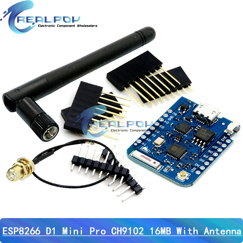 WEMOS D1 Mini Pro 4M 16M Bytes Externer Antennenanschluss NodeMCU-basierter ESP8266 CP2104 CH9102 WIFI-Entwicklungsboard + Antenne