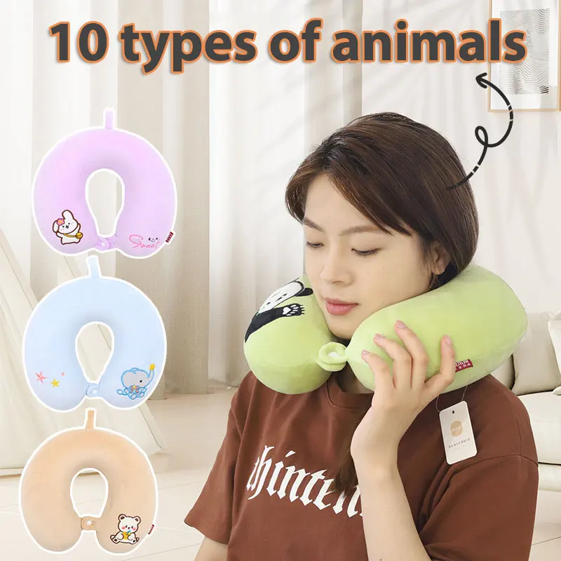 10 Colors Cartoon U-shaped Pillows Memory Foam Headrest Pillow Neck Support Cushion Adult Children Travel Flight Car Airplane