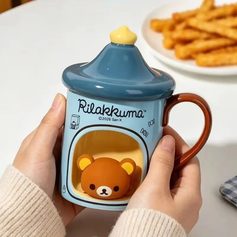 Hot In Stock Mug Cup With Lid Cute Cartoon Rilakkuma Coffee Milk Tea Cup Novelty Water Cup Drinkware Home Commodity