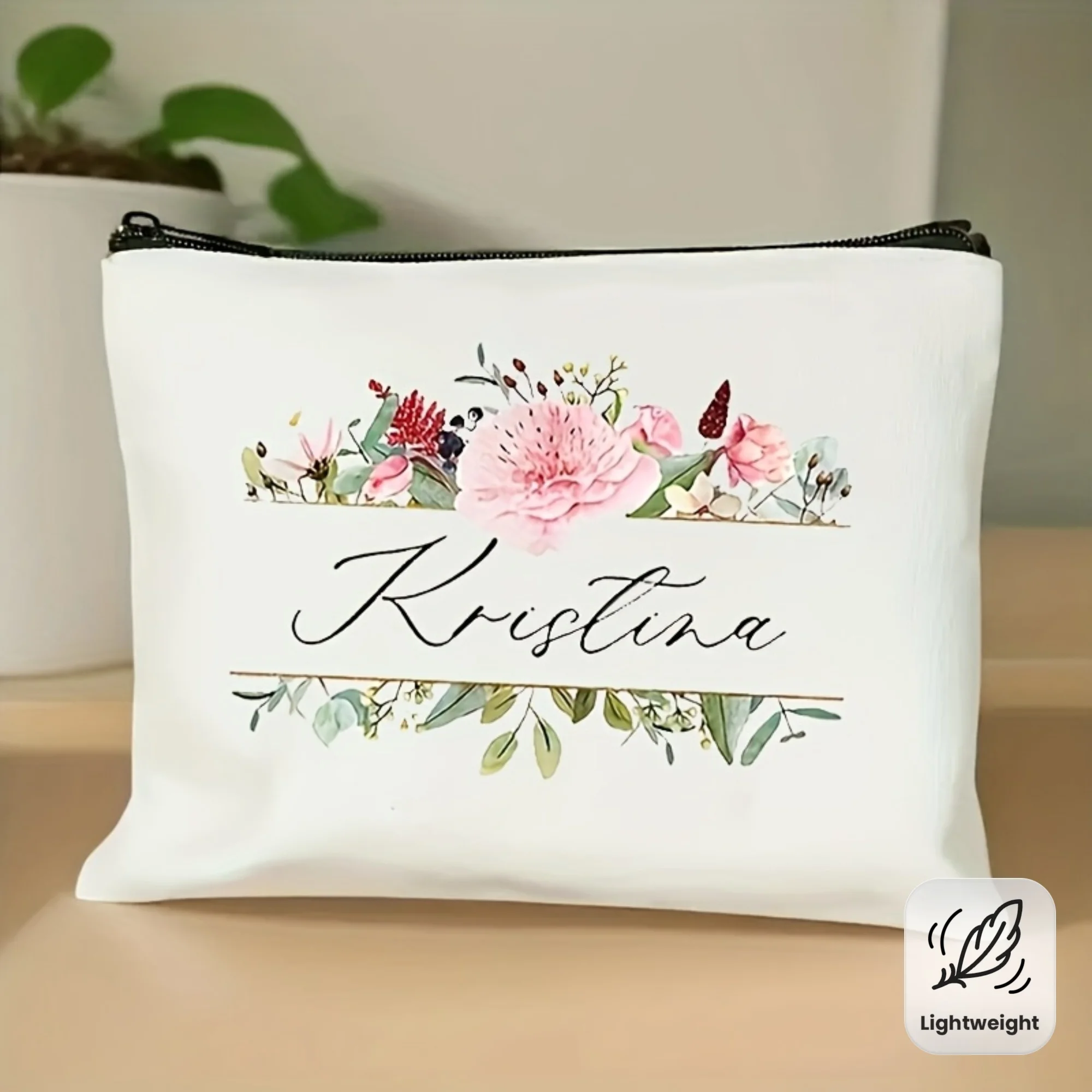 Personalized Name Makeup Bag with Floral Patterns a Travel Toiletry Storage Pouch a Zippered Storage Gifts Cosmetics Pouch