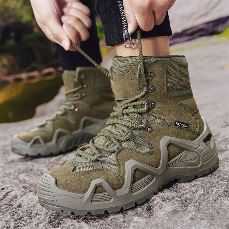 Men Tactical Boots with Straps for Combat Training Waterproof Straps Outdoor Hiking Breathable Shoes Multifunctional Motorcycle