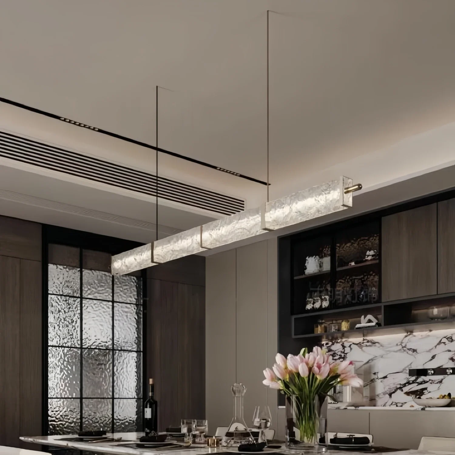 Restaurant Pendant Light Long 120cm 150cm 180cm Striped Acrylic Lampshade Led Hanging Light Living Dining Room Pendant Lamp