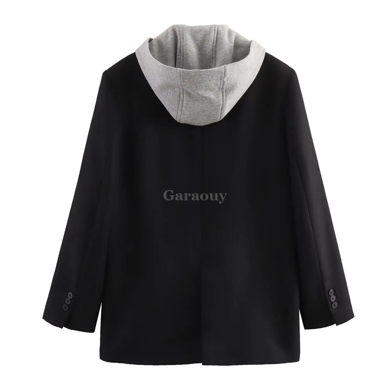 Garaouy 2024 Spring Women Casual Chic Hooded Suit Jacket Female Fake Two Pieces Blazer Office Lady Loose Simple Outwear Coat Top