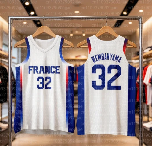 Camisetas de Baloncesto Francia 34 WEMBANYAMA, Camiseta Cosida, Ropa Deportiva de Alta Calidad a Precio Económico, Azul Claro, Combinable para Familias