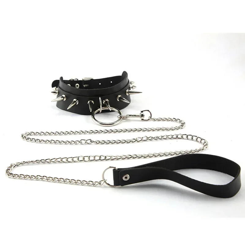 European and n fashion PU leather dark exaggerated collar rope chain adjustment collar loli necklace