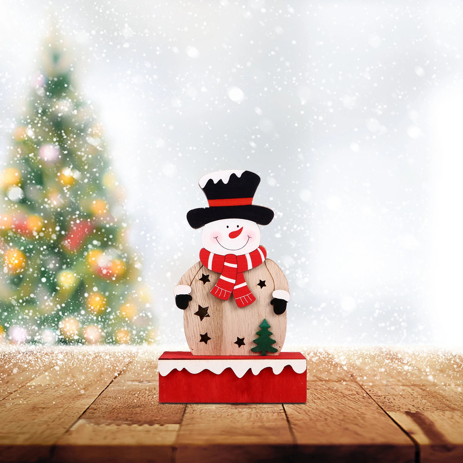 

1pc Wooden Christmas Snowman Lamp Led Decor Desktop Ornament Home Party Bedroom Window Lighting Xmas Decoration No