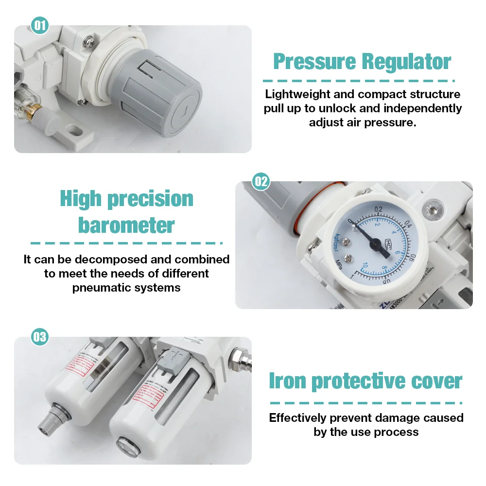 AC3010-03 Air Compressor Air Filter Regulator 3/8'' High Pressure Resistance Oil Water Separator Semi-automatic Drainage Rugged