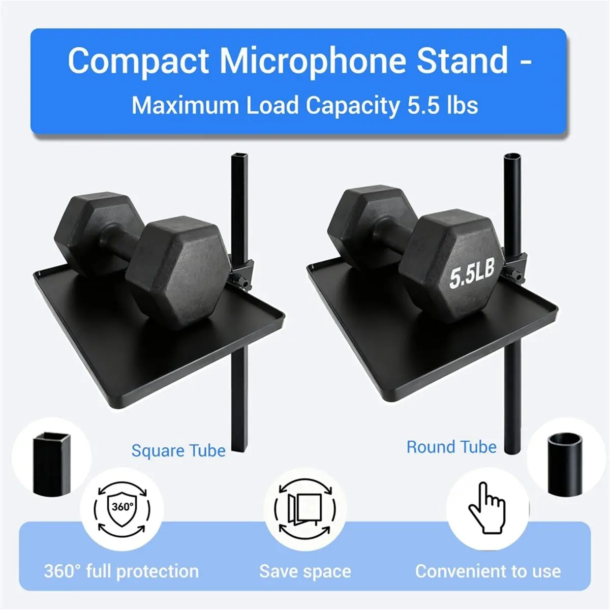 Microphone Stand Tray,Clamp on Shelf,Most Mic Stands,Large Tripod Shelf Table,Music Stand Accessories for Live Streaming