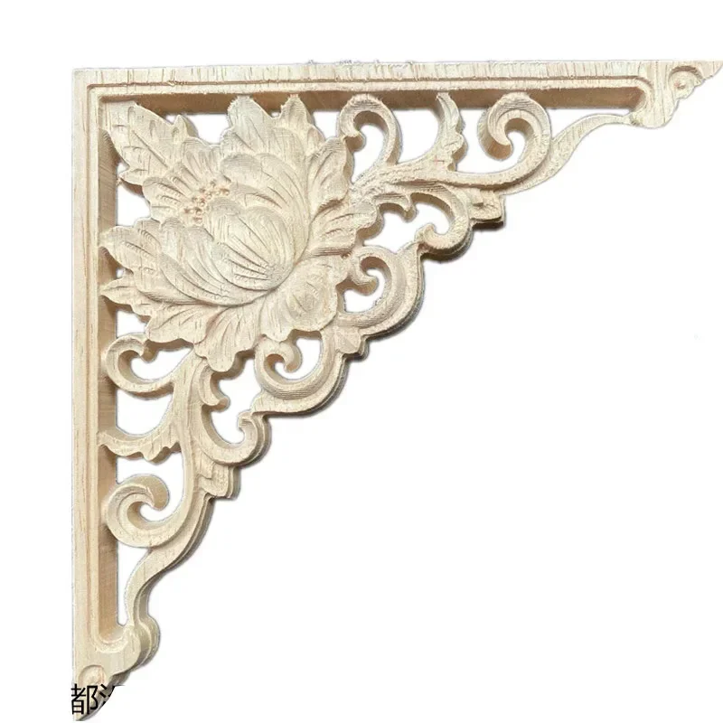 Woodcarving Decal Corner Applique Frame Door Decor Wall Furniture Decor Figurines Wood Miniature Flower Branch Wood Veneer