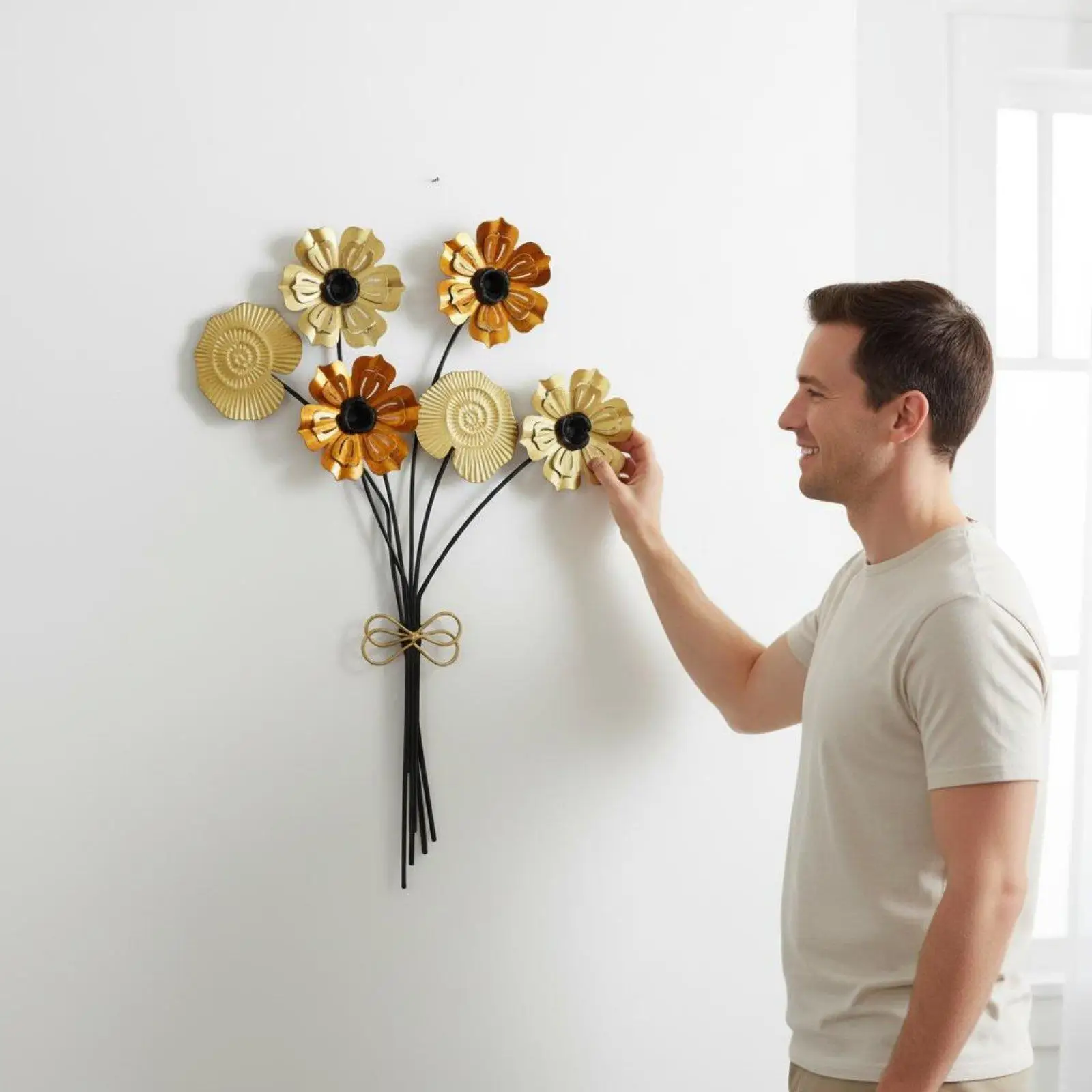 Modern Minimalist Iron Wall Art Metal Flower Bouquet 3D Decor for Interior Wall Decoration Living Room Bedroom Hallway