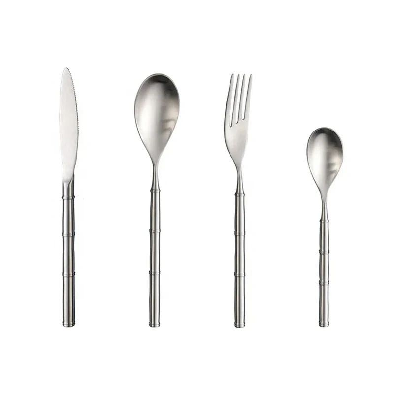 Unique Fancy Bamboo Shape Handle Stainless Steel 304 Cutlery Sets Forged Knife Spoons and Forks Matte Polish Hotel Flatware Sets