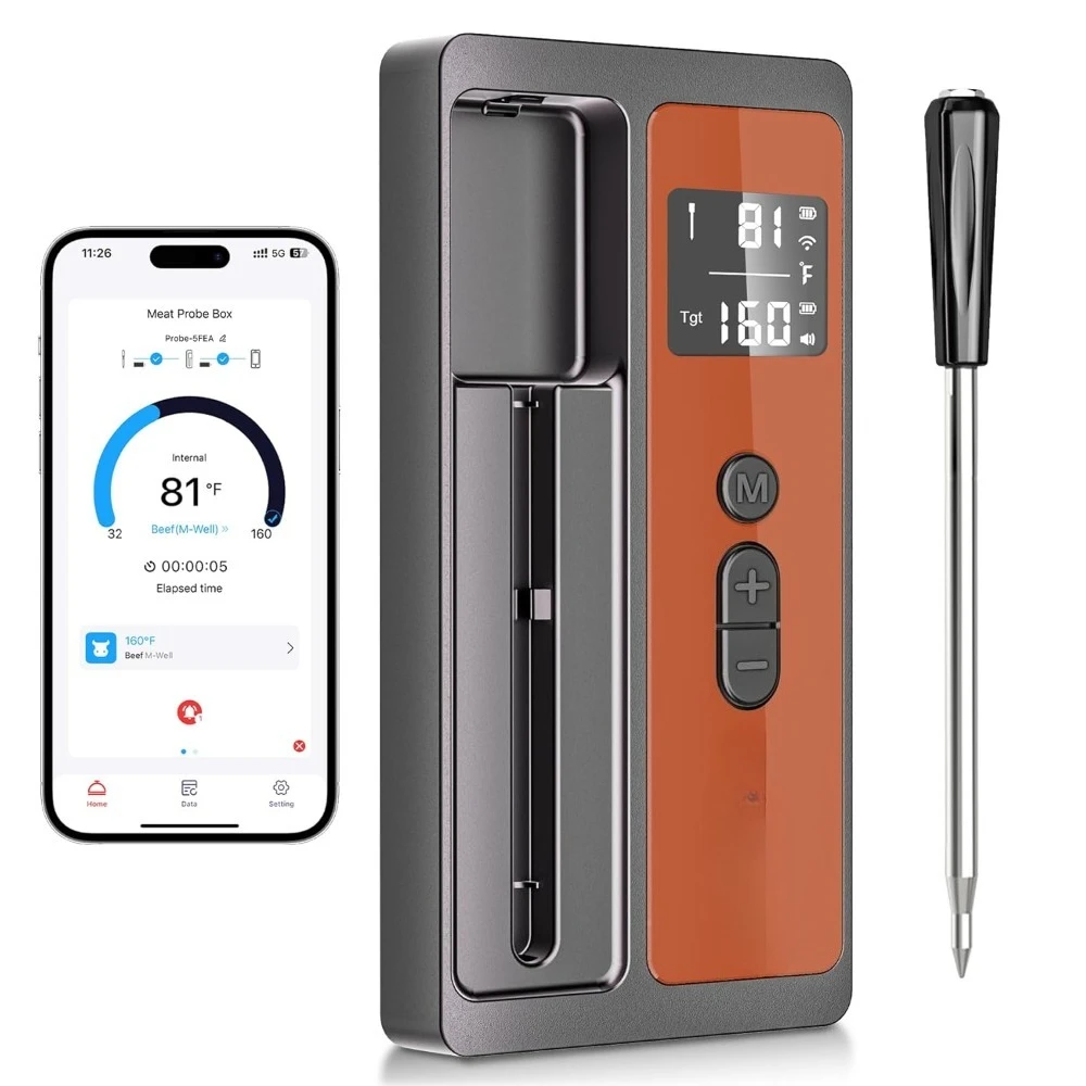

Wireless Meat Thermometer 500FT Bluetooth Smart Food Probe for Grill Oven Kitchen BBQ Smoker