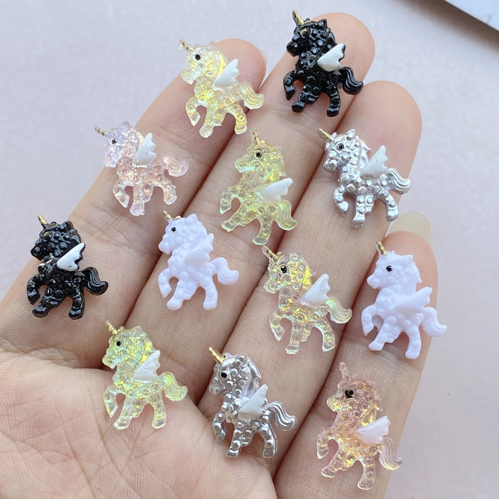 

10Pcs Cute Mini Cartoon Unicorn Nail Art Resin Designer Charms DIY Craft For Nail 3D Decorations Jewelry