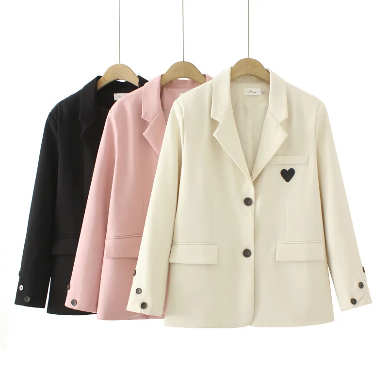 2023 Autumn Women Clothes Plus Size Suit Jacket Casual Loving Heart Labeling Blazer Curve Coat F72 BY313