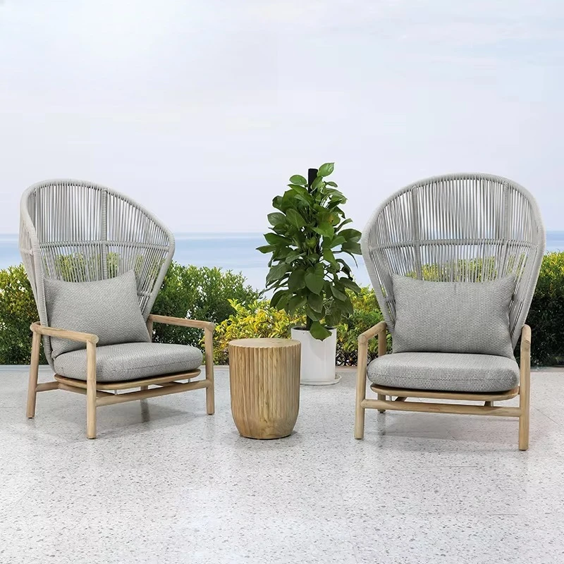Outdoor Rattan Furniture Set Teak Frame Sofa Garden Dining Courtyard Patio Hotel Lounger Chair Modern Waterproof Durable