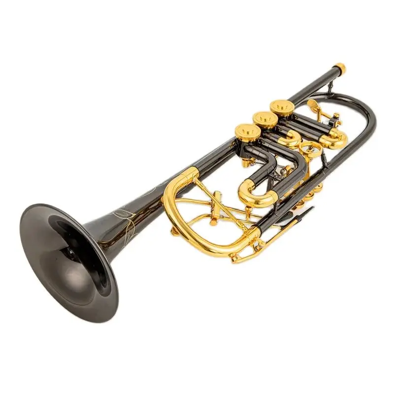 

Rotary valve type quality Bb Trumpet B Flat Brass Black nickel gold Professional Trumpet Musical Instruments with Leather Case