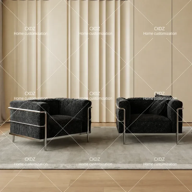 LC3 Style Sofa Living Room Minimalist Light Luxury Single Double Mid Century Modern Stainless Steel Frame Couch Chair