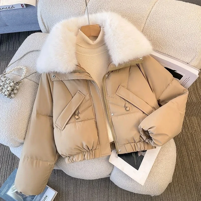 Women's Short Fur collar Cotton Jacket 2025 Autumn Winter New Fashion Thicken Cold proof Coat Lady Warm Zipper Basic Jackets Top